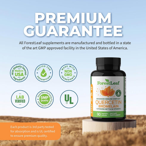 ForestLeaf Quercetin with Bromelain - 1350mg Blend with Vitamin C & Stinging Nettle, 180 Veggie Capsules