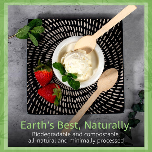 Bamboo Spoons Set, 100 Biodegradable Utensils, Reusable or Disposable Eco-Friendly Flatware for Parties
