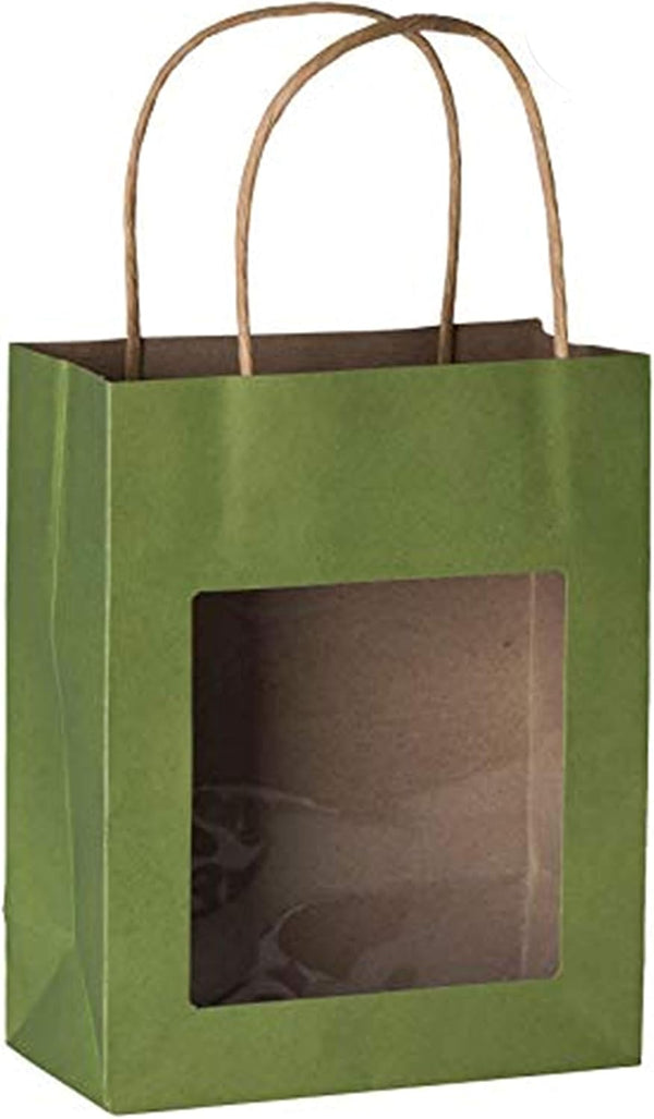 Hammont Gift Bags with Handles, 10 Pack Kraft Paper Bags, Small Gift Bags for Parties, Birthdays, Weddings (Green)