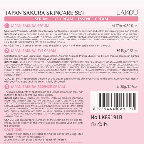 Skin Care Set JAPAN SAKURA - Women Beauty Gift Set with Serum, Eye Cream, and Face Cream Travel Kit