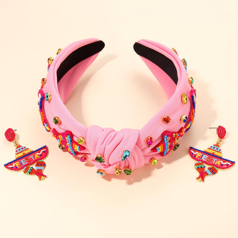 Mexican Headband for Women - Cinco De Mayo Headband, Sombrero Chili Cactus Headband, Fiesta Crystal Knotted