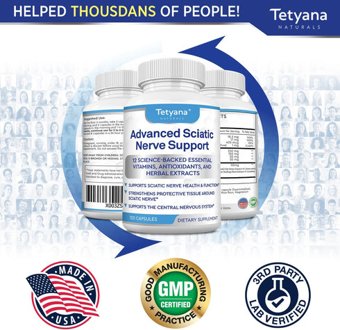 Advanced Sciatic Nerve Support Relief: Alpha Lipoic Acid Vitamin, 120 Capsules, Made in USA