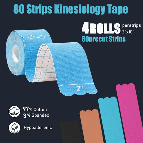 Kinesiology Tape Precut Pro-Waterproof Elastic Athletic Tape,Medical Grade Cotton Adhesive Sports Tape for Muscle Pain
