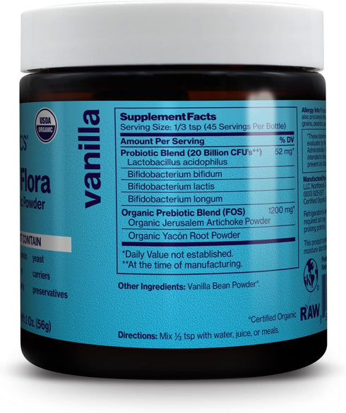 Friendlier Flora: Vanilla, 20 billion CFUs of 4 Probiotic Strains, Daily Probiotic Supplement, Non-GMO, Dairy-Free, Soy-Free and Gluten Free, 2 Ounce