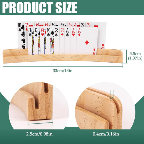 ZUFECY 2-Pack 2-Layer 50+ Wooden Card Holders, Slots for Poker Cards, Solid Pine Wood with Natural Finish for Family
