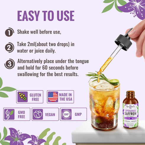 Saffron Supplements - 88.5 mg Saffron Extract Liposomal Drops for Mood, Energy, Vision & Focus with Ashwagandha,