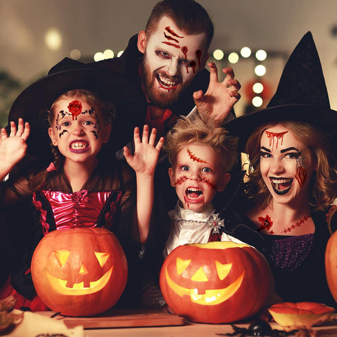 20 Sheets Body Face Fake Scar Halloween Makeup Kit, Temporary Tattoos for Kids, Women, Men, Party Favors