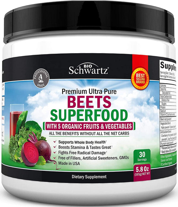 Beet Root Powder - 30 Servings Superfood Supplement with Vitamin C & Organic Antioxidant Rich Fruits and Vegetables