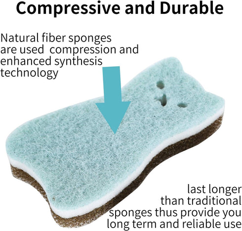 Kitchen Non-Scratch Scrub Sponges, Multi-Use Heavy Duty Cat Shape Sponge for Dishes, Pots, Pans (4 Pack)