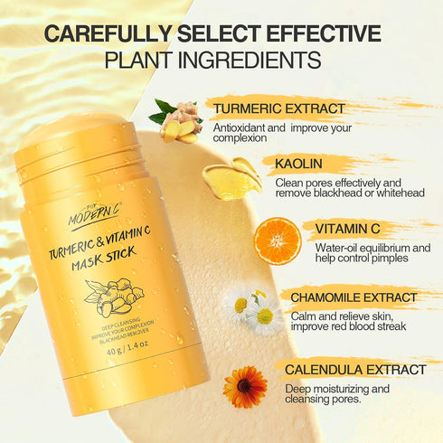 Turmeric Clay Stick Mask, Organic Vitamin C Purifying Mask for Blackhead Cleansing, Deep Clean Pore Facial Mask