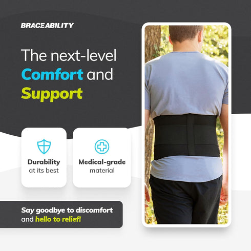 BraceAbility Elastic Low Back Brace - Compression Support Belt for Sciatica, Herniated Disc, Workouts, XL
