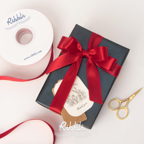 Ribbli Double Faced Red Satin Ribbon, 1” x 25 Yards, Fabric Ribbon for Bows, Christmas Gift Wrapping