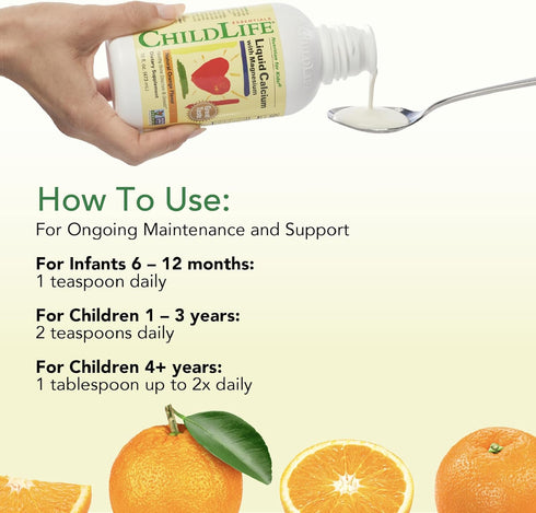 ChildLife Essentials Liquid Calcium Supplement for Kids - Baby Calcium with Magnesium, Zinc, Vitamin D3 - Orange