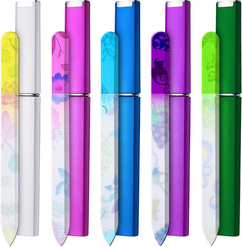 Mudder 5 Pack Glass Nail File with Case, Double Sided Crystal Fingernail File for Natural Nails Manicure