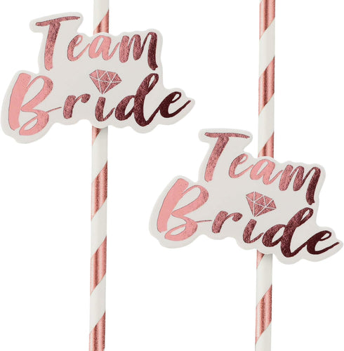 Boao 48 Pcs Paper Team Bride Straw, Rose Gold Hen Party Paper Drinking Straws for Wedding Bachelorette Favors