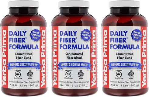 Yerba Prima Daily Fiber Formula 12 oz (3 Pack) - Vegan, Non-GMO, Gluten-Free Dietary Fiber Supplement for Colon Health