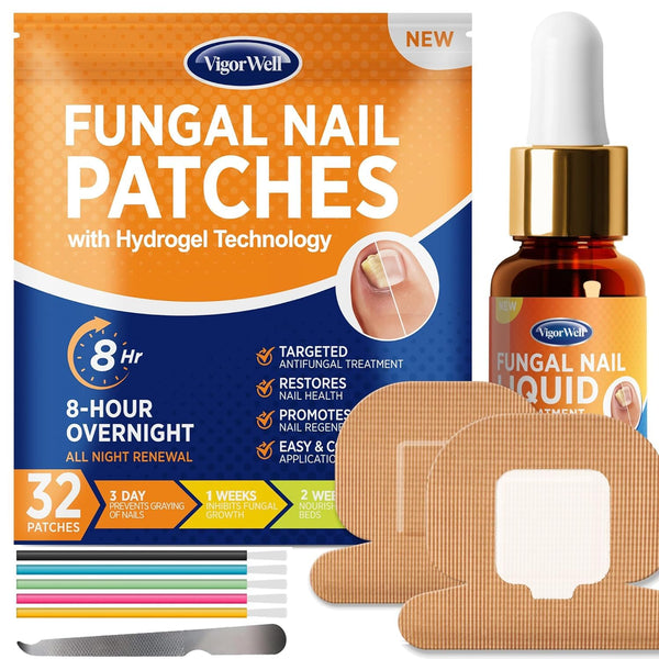 Toenail Fungus Treatment Extra Strength - Nighttime Fungal Nail Patches & Liquid Set for Toenail Fungus (32 patches +