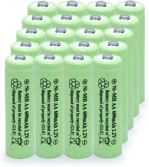AA Ni-MH 600mAh 1.2V Rechargeable Solar Light Batteries, 20 Pcs for Outdoor Lamps