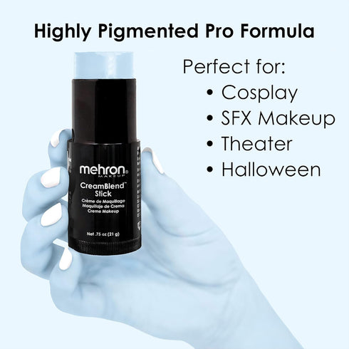 Mehron Makeup CreamBlend Stick, Face Paint, Body Paint, Foundation Cream Makeup, .75 oz (21 g) (Pastel Blue)