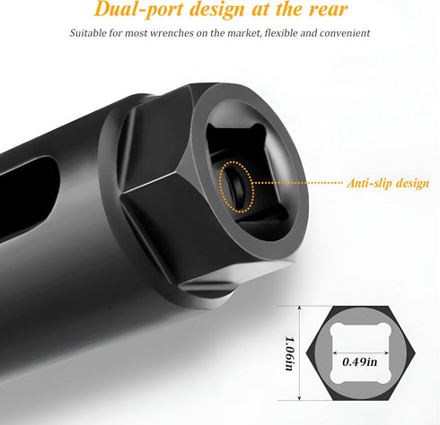 Ywdiml 1/2 Inch 7/8 Inch O2 (Black/8.8MM) Oxygen Sensor Socket, Drive by Chrome-Vanadium Steel Vehicle Removal Tool