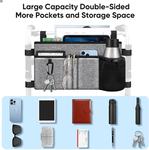 Large Walker Tote Bag in Gray - Practical Organizer with Pill Cases