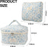 Cute Makeup Bag for Women, 2 Pcs Travel Cosmetic Bags, Quilted Aesthetic Floral Organizer (Navy Blue Flower)