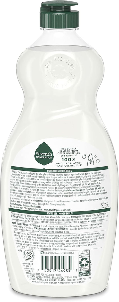 Seventh Generation Dish Liquid Soap, Clementine Zest & Lemongrass, 19 oz, Pack of 6 Dishwashing Liquid