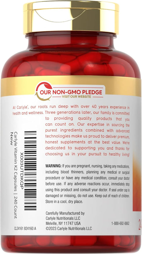 K2 100 K2 MK-4 240 Carlyle Vitamin Supplement mcg | | Capsules | Non-GMO & Gluten Free