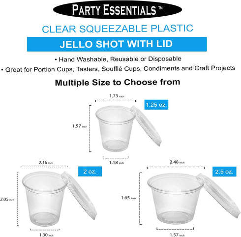 Party Essentials N201312 Squeezable Plastic Gelatin/Jello Shot Glasses, 25 Sets, 2 oz. Clear