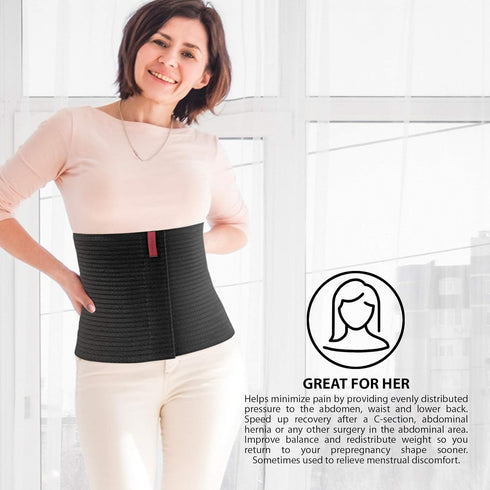 ORTONYX 10.25" Abdominal Binder for Men and Women, Black S/M Post-operative Support Belt