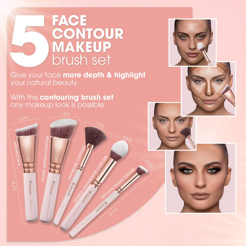 Pro Face Contour Brush Set, Synthetic Sculpting and Highlighting Kit for Cream Blush, Powder, and Foundation