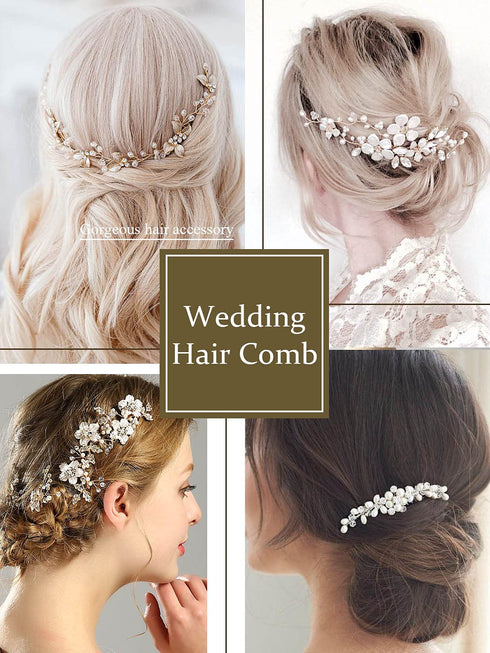Wedding Hair Comb, Pearl Bride Headpieces Rhinestone Bridal Hair Jewelry Side Accessories for Women and Girls