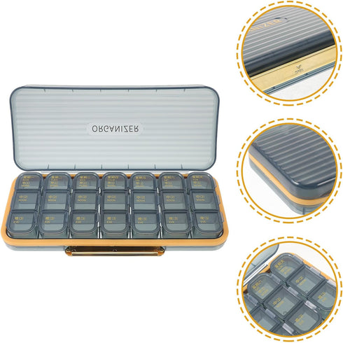 Portable Weekly Medicine Organizer Box with Compartments Transparent Blue Detachable Pill Dispenser for Travel Compact