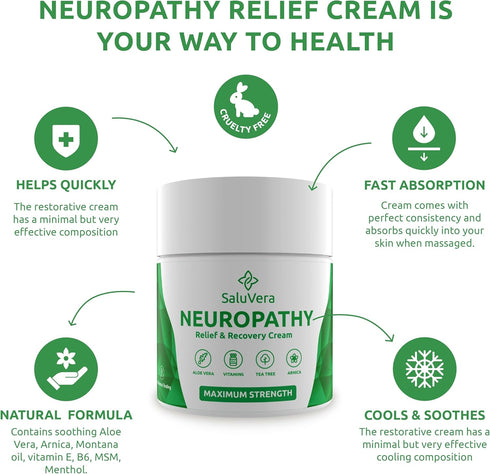 Neuropathy Pain Relief Cream - Maximum Strength Nerve Pain Reliever for Foot, Toes, Hands, Legs with Aloe Vera, Arnica, MSM Vitamin B6, and Menthol for Fast-Acting Relief 3oz