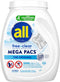 all Mega Pacs Laundry Detergent Pacs, Free Clear for Sensitive Skin, Unscented & Dye Free, 56 Count