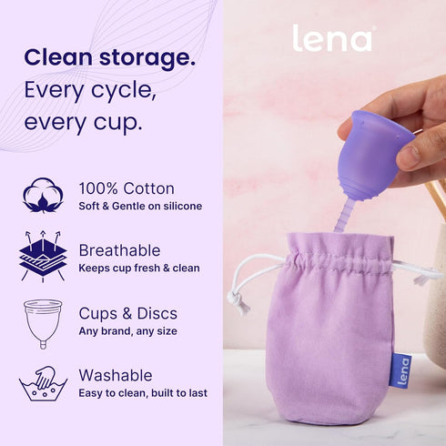 Lena Menstrual Cup Storage Bag Cotton Drawstring Pouch for Menstrual Cups, Period Cup Carrying Case, Breathable Cup