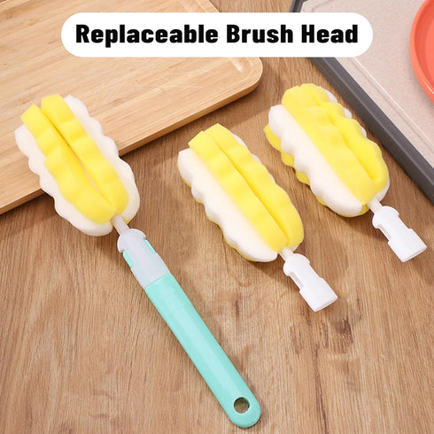 INVODA 4PCS Bottle Brush, Long Handle Cup Cleaner Brush Sponge, Detachable Handle for Baby Bottle Dishwashing