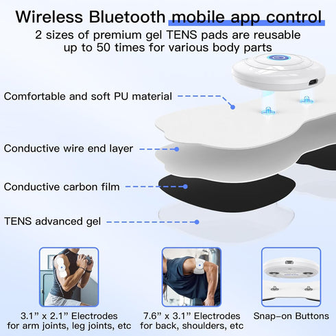 Wireless TENS & EMS Unit Back Pain Relief Massager - APP Controlled Bluetooth EMS Muscle Stimulator Machine for Back