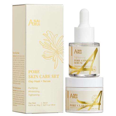 ANAI RUI 2 in 1 Pore SkinCare Set - Pore Clay Mask & Minimizing Serum for Tightening Pores, Blackhead Remover