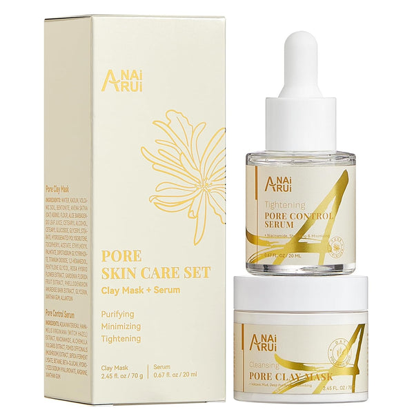 ANAI RUI 2 in 1 Pore SkinCare Set - Pore Clay Mask & Minimizing Serum for Tightening Pores, Blackhead Remover