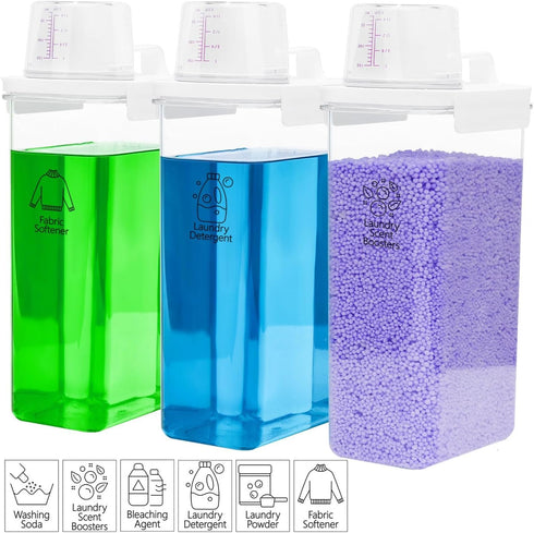 Laundry Detergent Dispenser 3 Pack, 78 oz Liquid Soap Dispenser for Laundry Room Organization with 6 Removable Labels