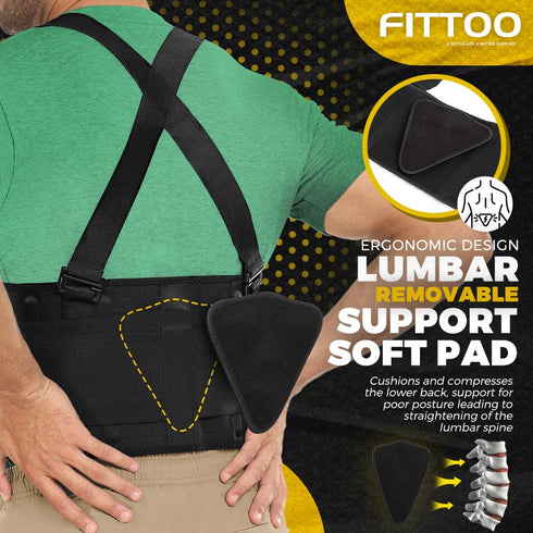 FITTOO Back Brace - Removable Suspenders & Lumbar Pad for Back Pain Relief, Heavy Lifting Support for Men & Women