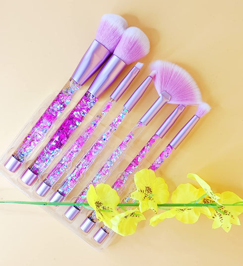 Unicorn Glitter Makeup Brush Set, 7pc Foundation Brush with Lip Eye Nose Shadow Eyebrow Blush for Teen Girls Women