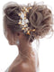 Unicra Gold Flower Bride Wedding Hair Vine - Pearl Bridal Hair Piece Leaf Hair Accessories Rhinestone Headband
