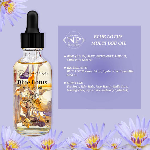 NP NATURES PHILOSOPHY Blue Lotus Multi-Use Oil, Organic Essential Oil for Face, Body, Hair - 2 Fl Oz