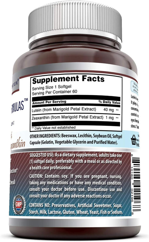 Amazing Formulas Lutein 40 mg with Zeaxanthin 1600 mcg - Non-GMO, Gluten Free Softgels Supplement