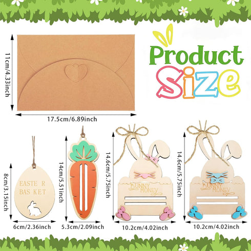 Set 3, BOARDFEB Easter Money Holders of Premium Wooden Gift Card Holders Festive Easter Basket Decorations for Cash