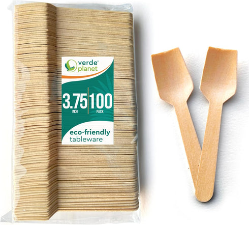 Verde Planet Birch Wooden Mini Spoons, Disposable Compostable Sample Spoons, Eco Friendly Small Tasting Spoons, 100