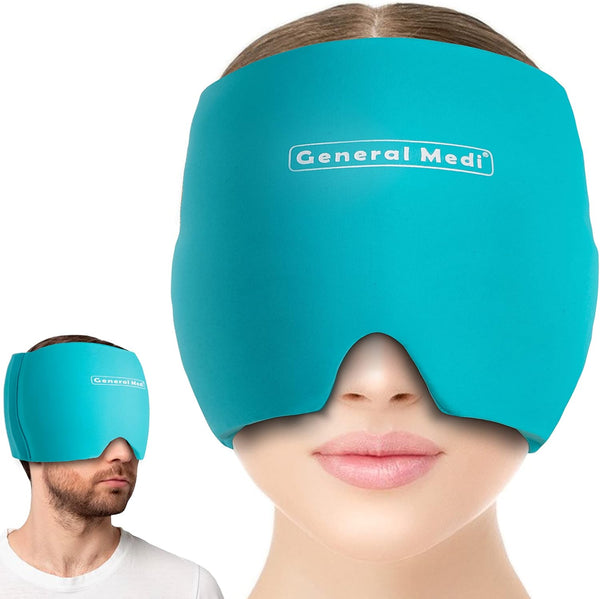 General Medi Cold Therapy Headache & Migraine Ice Wrap Cap, Blue Hat for Puffy Eyes, Tension, Sinus & Stress Relief