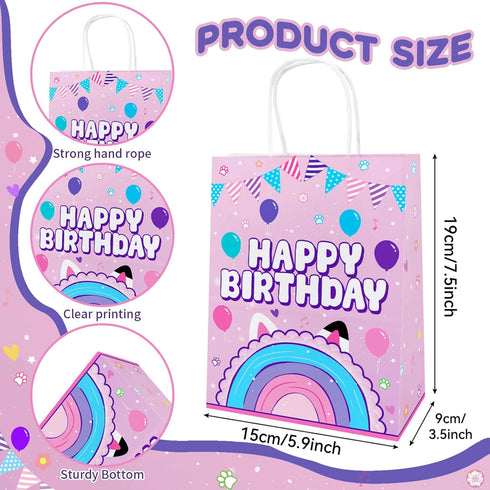 likuyve 16PCS 1st 2nd 3rd Dollhouse Gift Bags for Girls Kids Birthday Cute Cat Themed Party Decorations Cartoon Cat